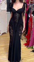 Robe de soirée sirène longue en dentelle noire sexy Y7821