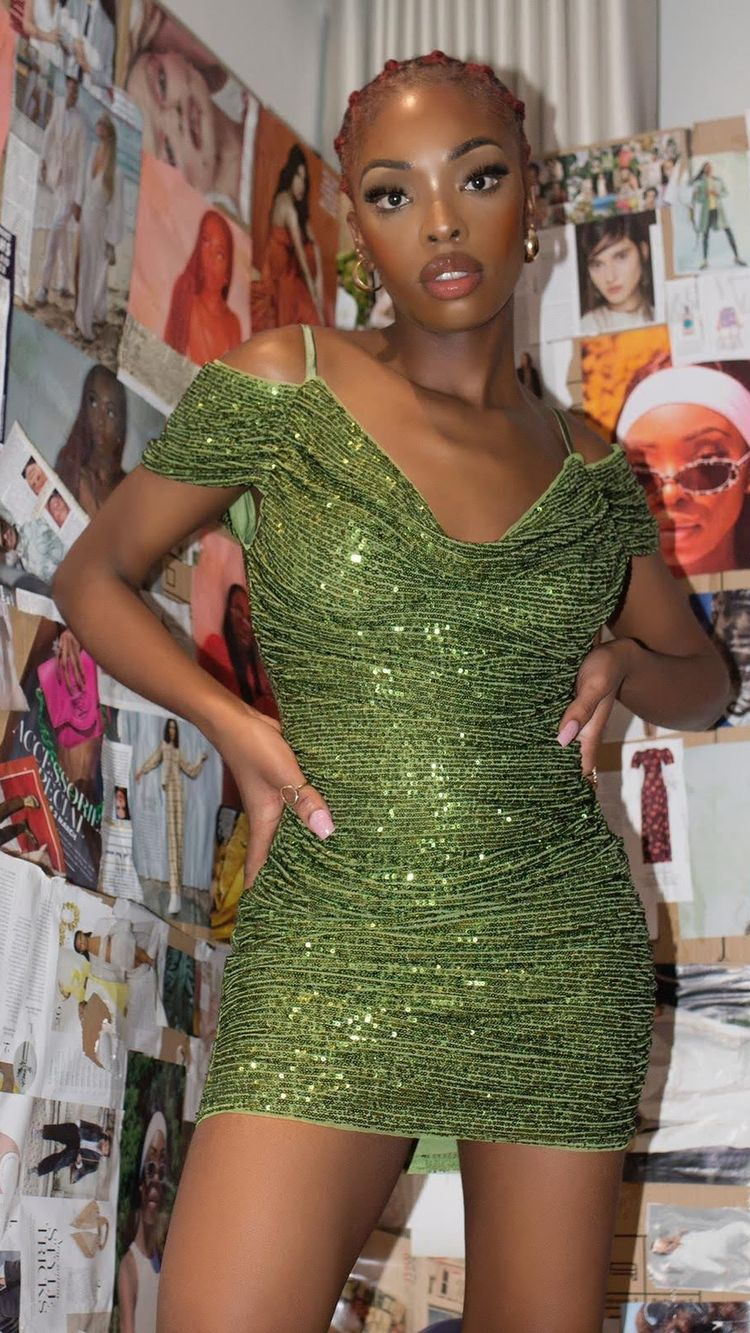 Vestido verde de lentejuelas para baile de bienvenida, vestido verde de fiesta Y1963