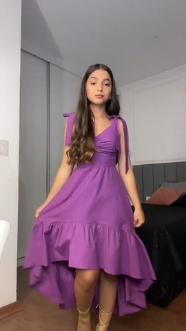 Cute V Neck A Line Ruffle Purple Prom Evening Dress Y8186