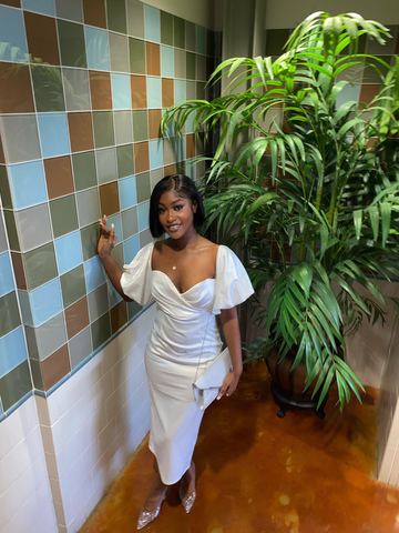 Robe de soirée blanche vintage mi-longue, robe de fête blanche Y5499