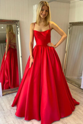 Vestido largo de fiesta rojo satinado sencillo sin espalda, vestido formal rojo sin espalda, vestido de noche rojo Y219