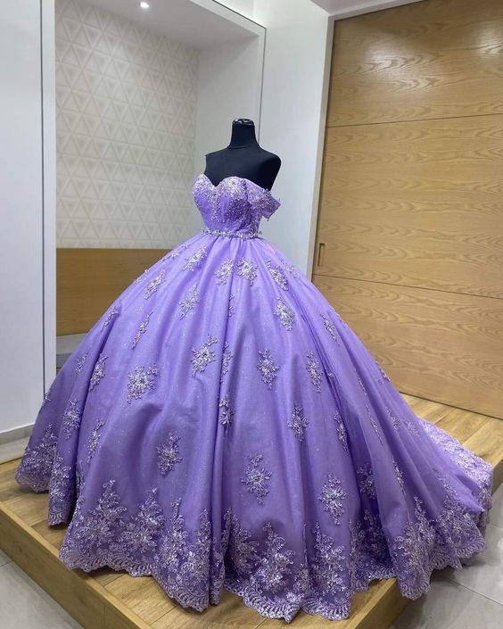 Vestido de gala morado con hombros descubiertos, vestido morado para quinceañera Y6600