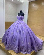 Vestido de gala morado con hombros descubiertos, vestido morado para quinceañera Y6600