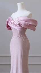 Vestido de noche elegante de lentejuelas rosa carne para mujer, estilo fiesta, graduación o vestido de noche con hombros descubiertos Y6963