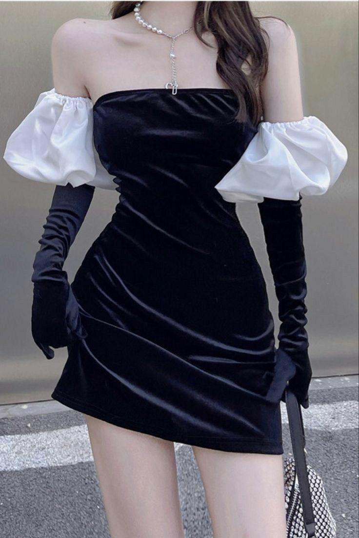 Vestido negro sexy sin tirantes para baile de bienvenida, vestido negro de fiesta Y2381