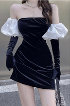 Vestido negro sexy sin tirantes para baile de bienvenida, vestido negro de fiesta Y2381
