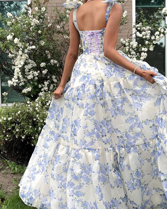 Vestidos de noche de fiesta de corte A de gasa con estampado floral especial Y5824