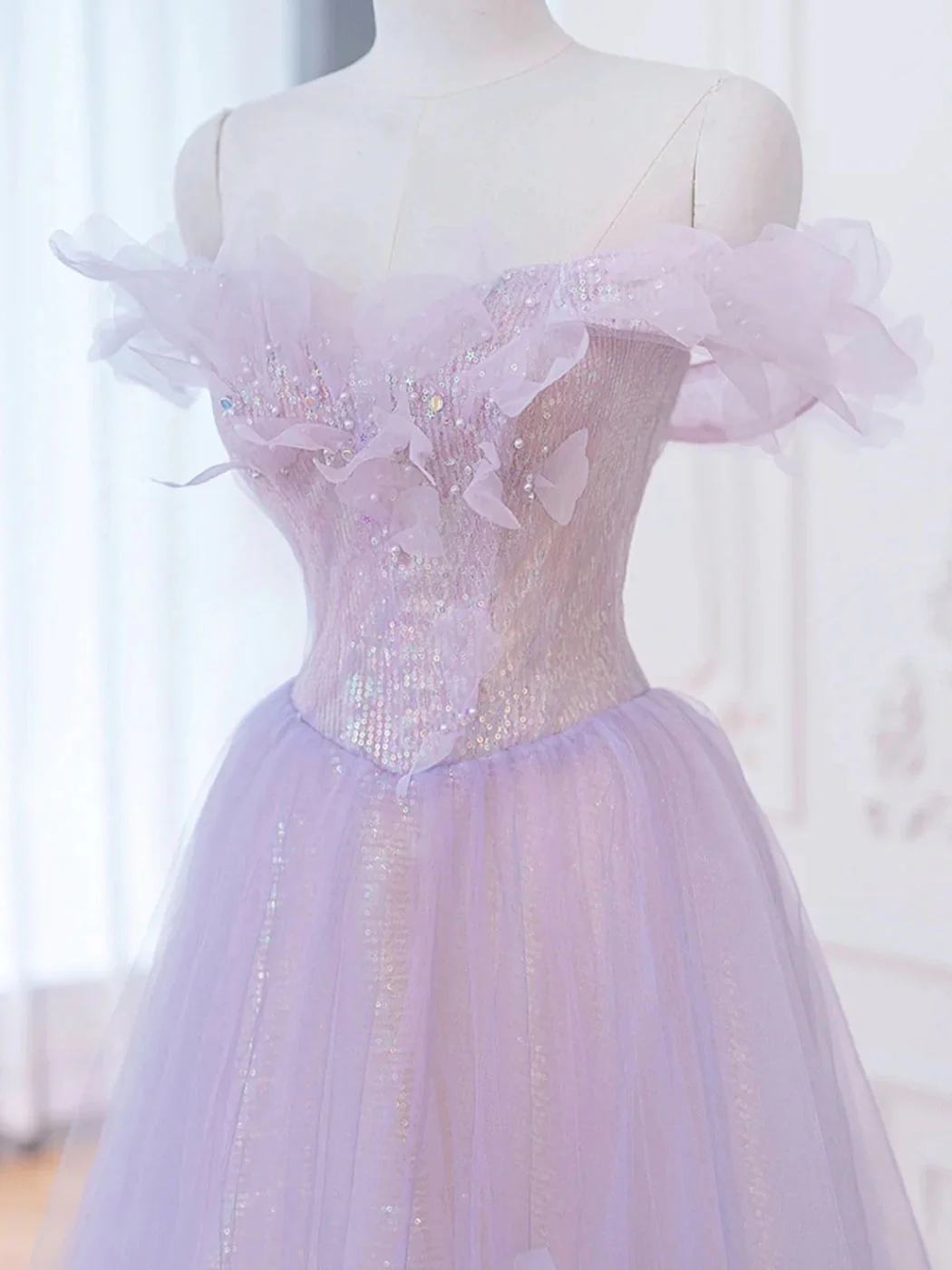 Vestido largo de fiesta morado corte A con hombros descubiertos, vestidos de noche formales morados Y1783