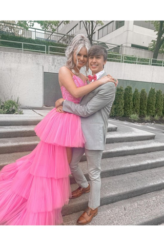 Robe de bal asymétrique en tulle et dentelle, robe de soirée formelle Y59