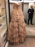 Vestidos largos de fiesta de tul con volantes, corte en A, vestido de noche Y2073