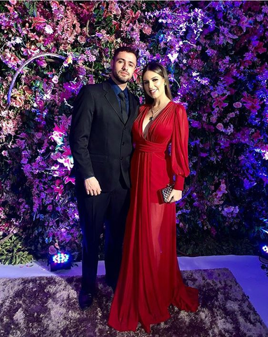 Classy Red V Neck Long Sleeves Evening Dress Party Gown Y7223