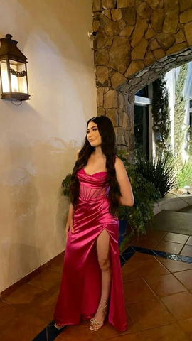 Vestido largo de fiesta de sirena con cuentas, encantador, de satén, con abertura, ideal para cumpleaños y noche (Y7718)