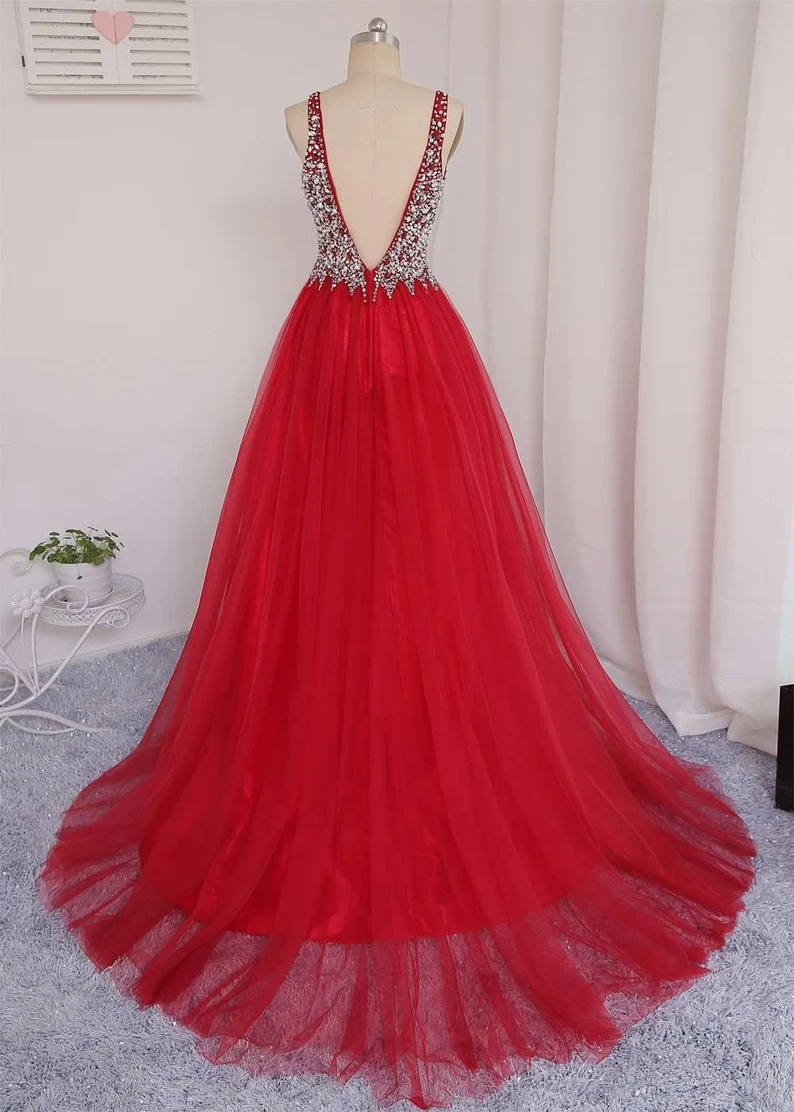 Vestido de fiesta con escote en V, falda de tul, vestido de noche, vestido de graduación, vestido formal, vestidos para baile de graduación, vestido para ocasiones especiales Y792
