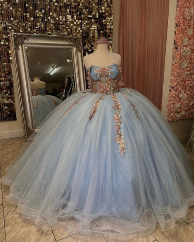 Vestido de quinceañera de baile con escote corazón, apliques florales, estilo princesa, modelo Y2613
