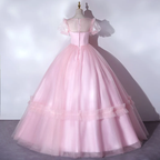 Hermoso vestido rosa de quinceañera, lujoso vestido de fiesta clásico plisado con mangas abullonadas y cierre de cremallera en la espalda, modelo Y2588