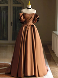 Vestido de novia de satén, vestido de novia con hombros descubiertos, vestido de novia vintage Y4963