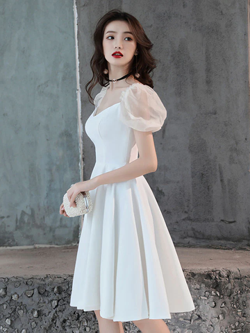 Robe de bal courte en satin blanc, robe de soirée blanche Y2423