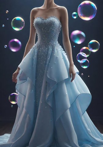 Elegant Strapless Blue Chiffon Beaded Evening Dress Formal Mermaid Prom Dress Y8338