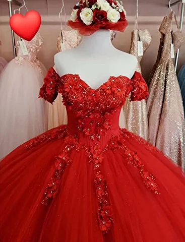 Robe de bal rouge en tulle et dentelle, coupe trapèze, idéale pour les 16 ans (Y1221)