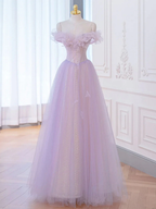 Vestido largo de fiesta morado corte A con hombros descubiertos, vestidos de noche formales morados Y1783
