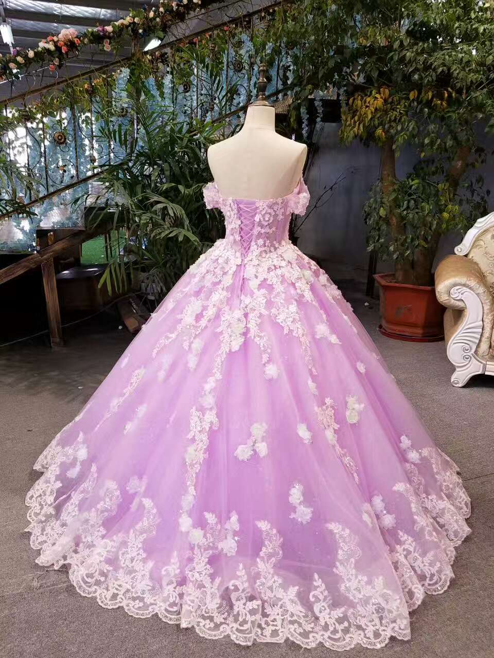 Nuevo vestido de novia floral corte A, largo hasta el suelo, con cordones, hombros descubiertos, adornado con cuentas y apliques Y1090