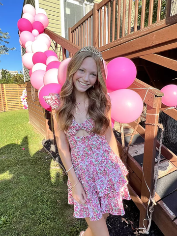 Robe d'été rose à imprimé floral tendance pour le bal de promo Y2747