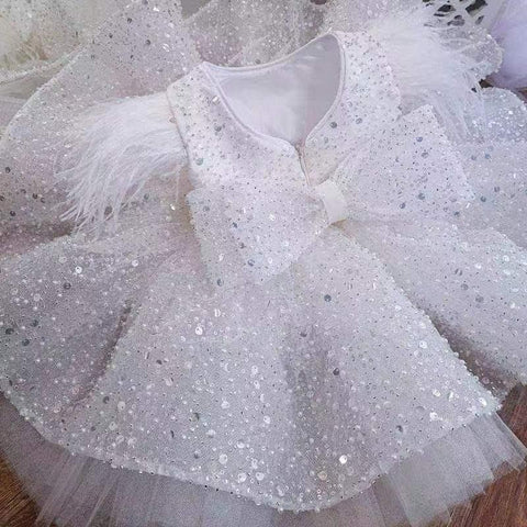 Robe de bal courte à paillettes, sequins et plumes, robe de demoiselle d'honneur avec nœud.