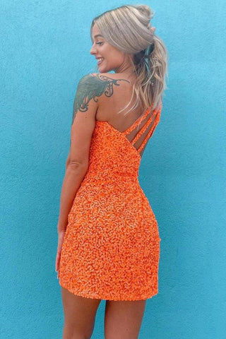 Glitter One Shoulder Hot Pink Tight Short Prom Dress Homecoming Dress PD461