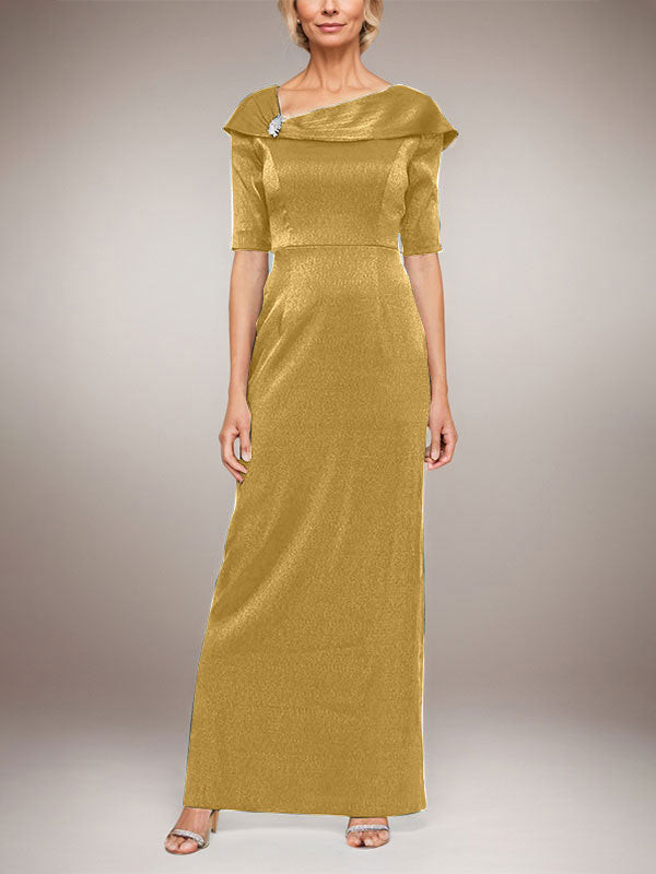 Robe longue fourreau scintillante avec revers à poignets et manches coudes 