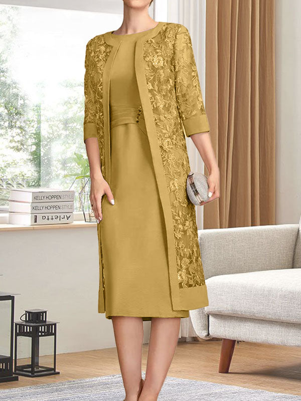 Vestido de gasa corte recto/columna hasta la rodilla para la madre de la novia con lentejuelas plisadas