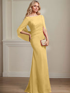 Vestido de chifón hasta el suelo, corte sirena/trompeta, para la madre de la novia, con pliegues 