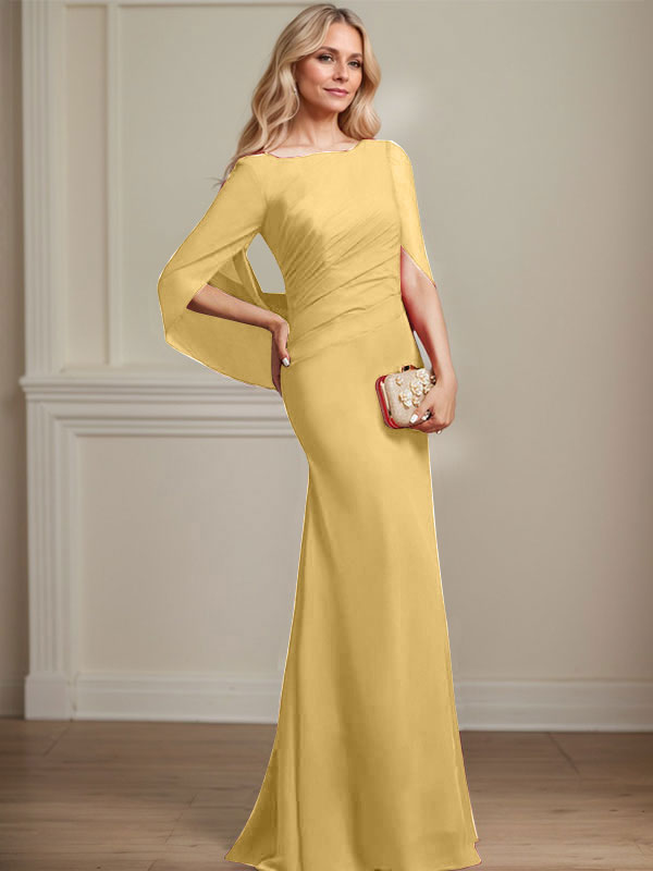 Vestido de chifón hasta el suelo, corte sirena/trompeta, para la madre de la novia, con pliegues 