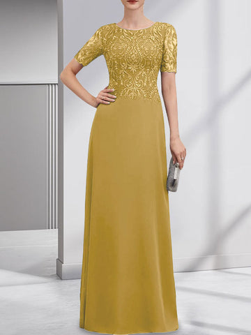 A-line Scoop Floor-Length Lace Chiffon Mother of the Bride Dress With Sequins