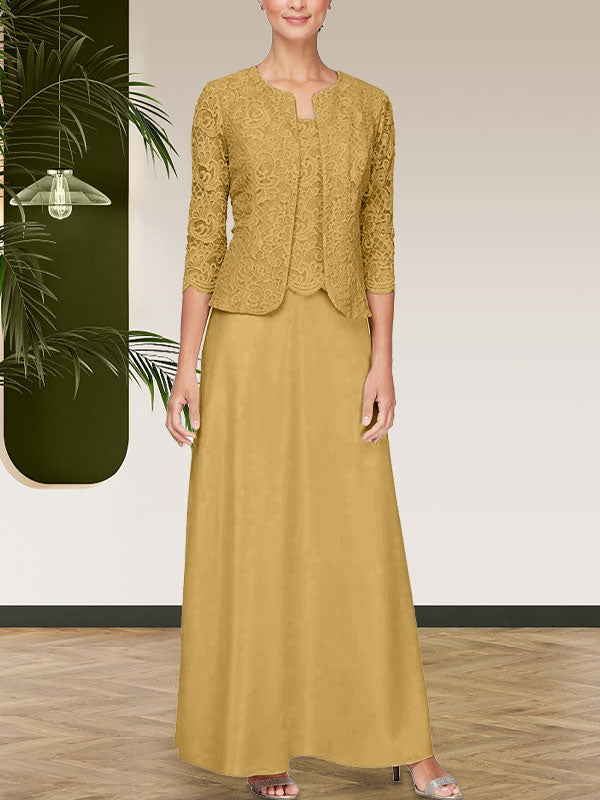 Robe jupe-veste en dentelle pailletée et satin avec veste ouverte