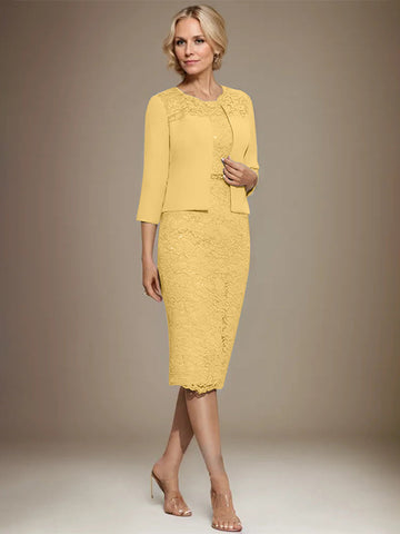 Robe fourreau/colonne en mousseline de soie et dentelle, longueur genou, ornée de perles, pour la mère de la mariée 