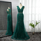Gold Arabic Cape Sleeves Beaded Evening Dresses Gowns 2025 Mermaid Elegant Luxury For Women Party LA71496