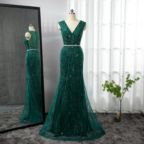 Robe de soirée sirène élégante et luxueuse, style arabe doré, manches cape et perles, 2025, LA71496 