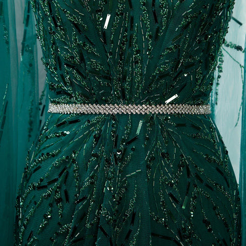 Robe de soirée sirène élégante et luxueuse, style arabe doré, manches cape et perles, 2025, LA71496 