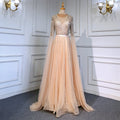 Gold Arabic Luxury Cape Sleeves Evening Dresses Gowns 2025 Beaded A-Line For Women Party LA71598