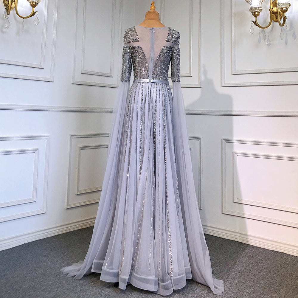 Gold Arabic Luxury Cape Sleeves Evening Dresses Gowns 2025 Beaded A-Line For Women Party LA71598