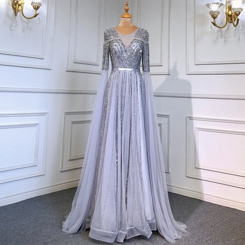 Gold Arabic Luxury Cape Sleeves Evening Dresses Gowns 2025 Beaded A-Line For Women Party LA71598