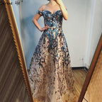 Gold Blue Sequins Sleeveless Sexy Evening Dresses 2025 Off Shoulder Sparkle A-Line Formal Dress LA70373