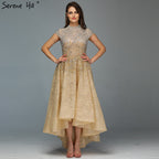 Gold High Neck Luxury Asymmetrical Evening Dresses 2025 Beading Sequined Sleeveless Evening Gowns LA60757