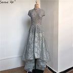 Gold High Neck Luxury Asymmetrical Evening Dresses 2025 Beading Sequined Sleeveless Evening Gowns LA60757