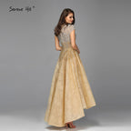 Gold High Neck Luxury Asymmetrical Evening Dresses 2025 Beading Sequined Sleeveless Evening Gowns LA60757