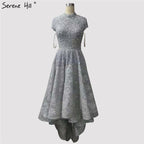 Gold High Neck Luxury Asymmetrical Evening Dresses 2025 Beading Sequined Sleeveless Evening Gowns LA60757