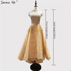 Gold High Neck Luxury Asymmetrical Evening Dresses 2025 Beading Sequined Sleeveless Evening Gowns LA60757