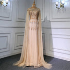 Gold Luxury Arabic Cape Sleeves Evening Dresses Gowns 2025 Beaded Mermaid For Women Party LA71620