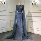 Gold Luxury Arabic Cape Sleeves Evening Dresses Gowns 2025 Beaded Mermaid For Women Party LA71620