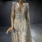 Gold Luxury Cape Sleeve Evening Dresses Gowns 2025 Beaded A-Line High-end For Women Party LA71463A